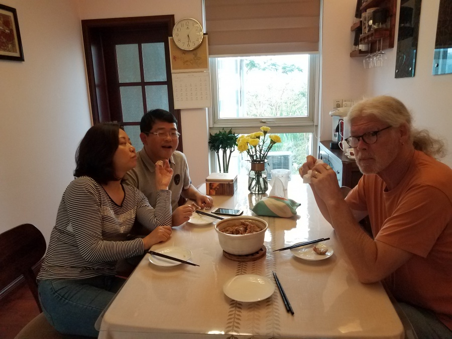 At Little Three and Xinhua's House in ShenZhen, eating snakes...