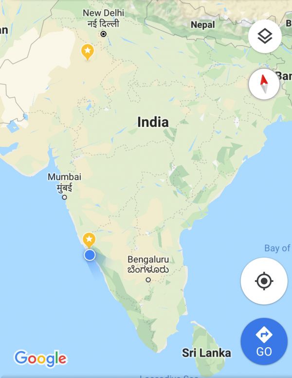 Gold star in the northwest is Jaipur. Gold star way south is Goa.