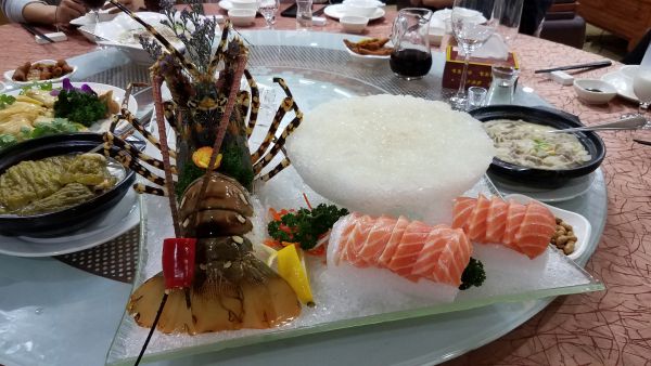 Lobster and Salmon. The lobster meat, served raw, is almost clear and served on the pedestal of crushed ice. Absolutely the best lobster I've ever had. And the salmon was also outstanding.