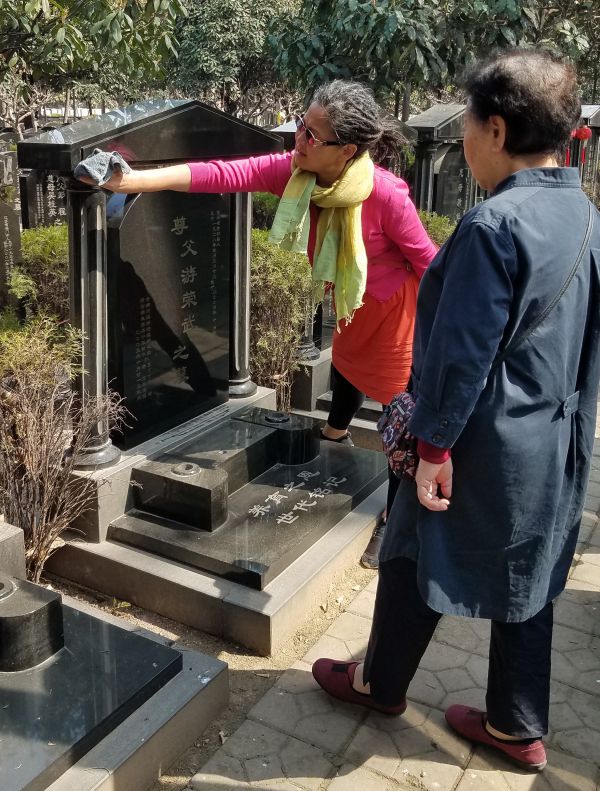 Cleaning Dad's tombstone